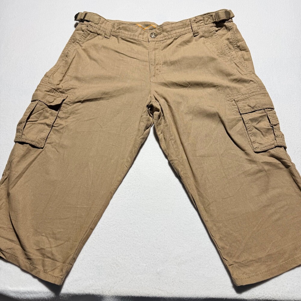 Nine West Vintage America Jeans Cargo Shorts Size 14 Khaki Cotton Linen Blend